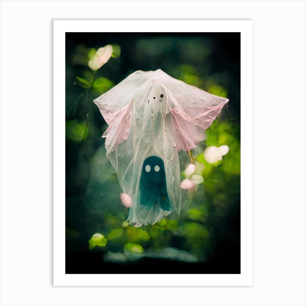 Pink Bedsheet Ghost In The Forest Photo Art Print by Fusion Designs
