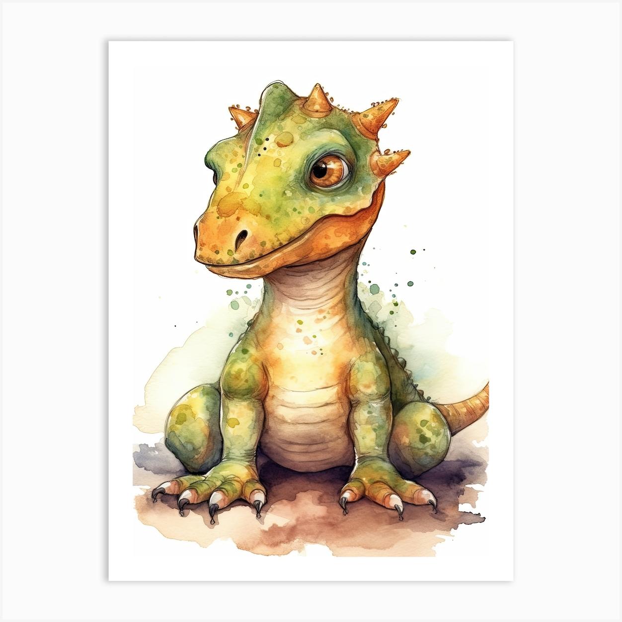 Saurophaganax Cute Dinosaur Watercolour 2 Art Print by Dino Dreams Art