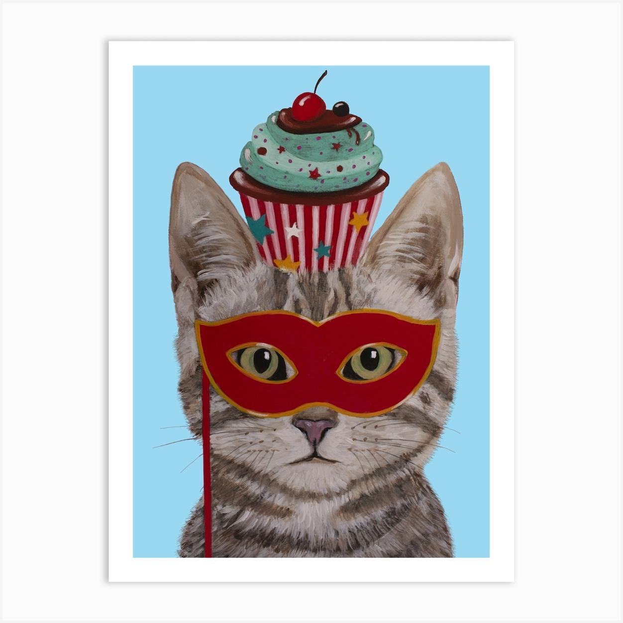 Cat With Cupcake Art Print by Coco Deparis
