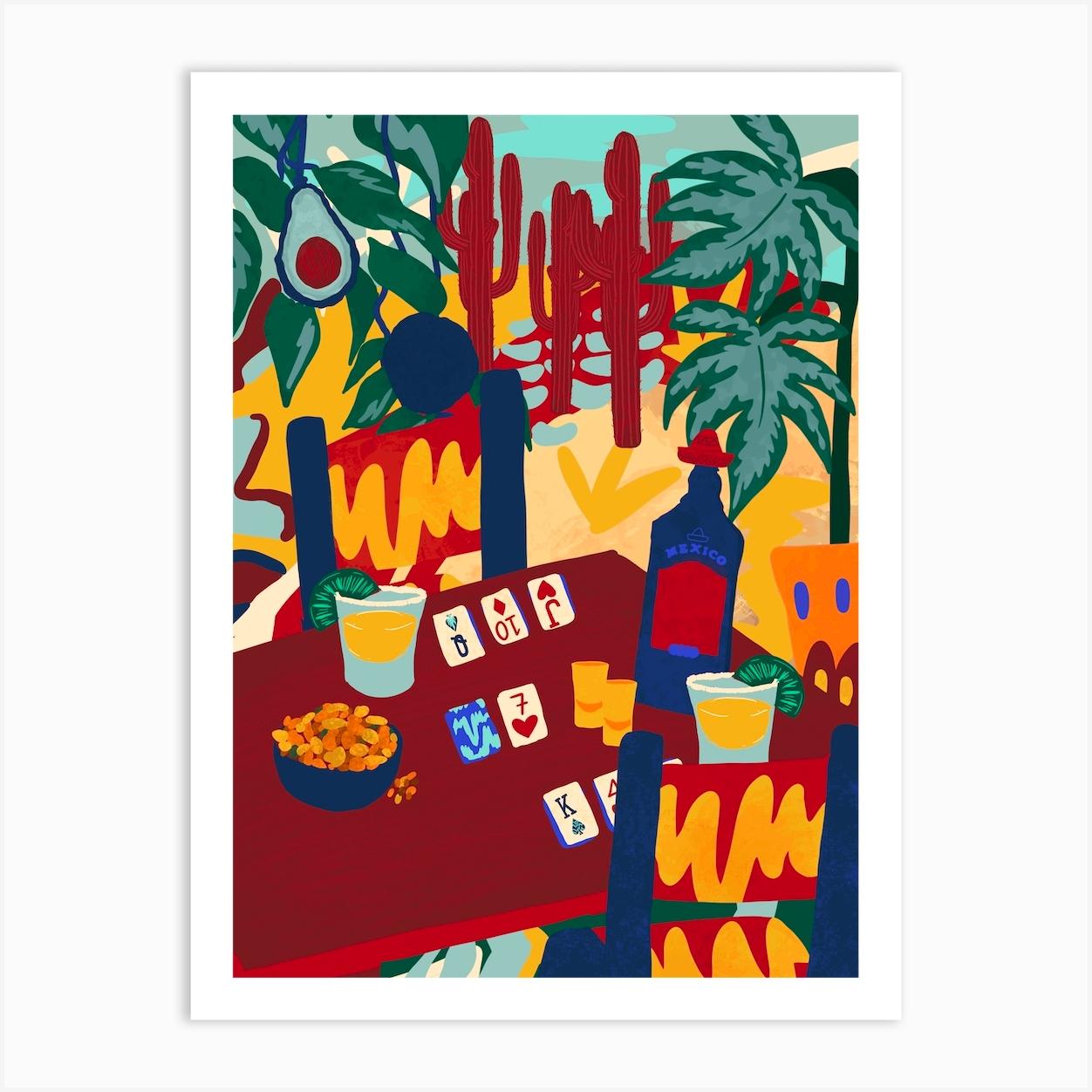 Tequila And Cards Mexico Art Print by Natalie Gray