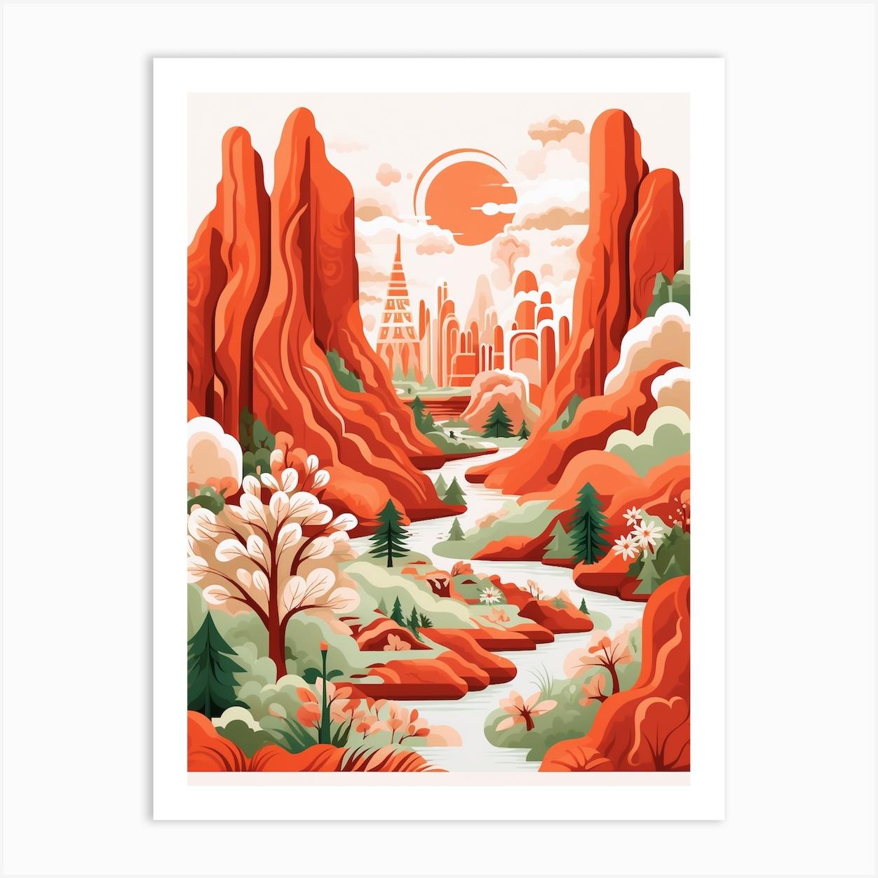 Garden Of The Gods Usa Modern Illustration 2 Art Print by Gardens of the World Art Prints & Posters