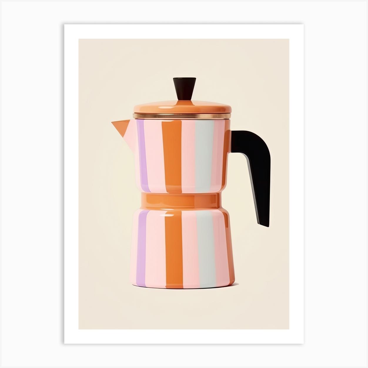 Pink And Orange Pastel Colour Coffee Maker, Italian, Bialetti Art Print by Mambo