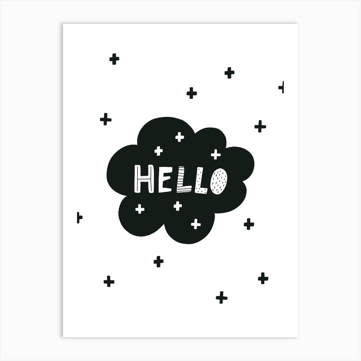 Hello Bubble Cloud Black Super Scandi Kids Art Print by Nestory UK