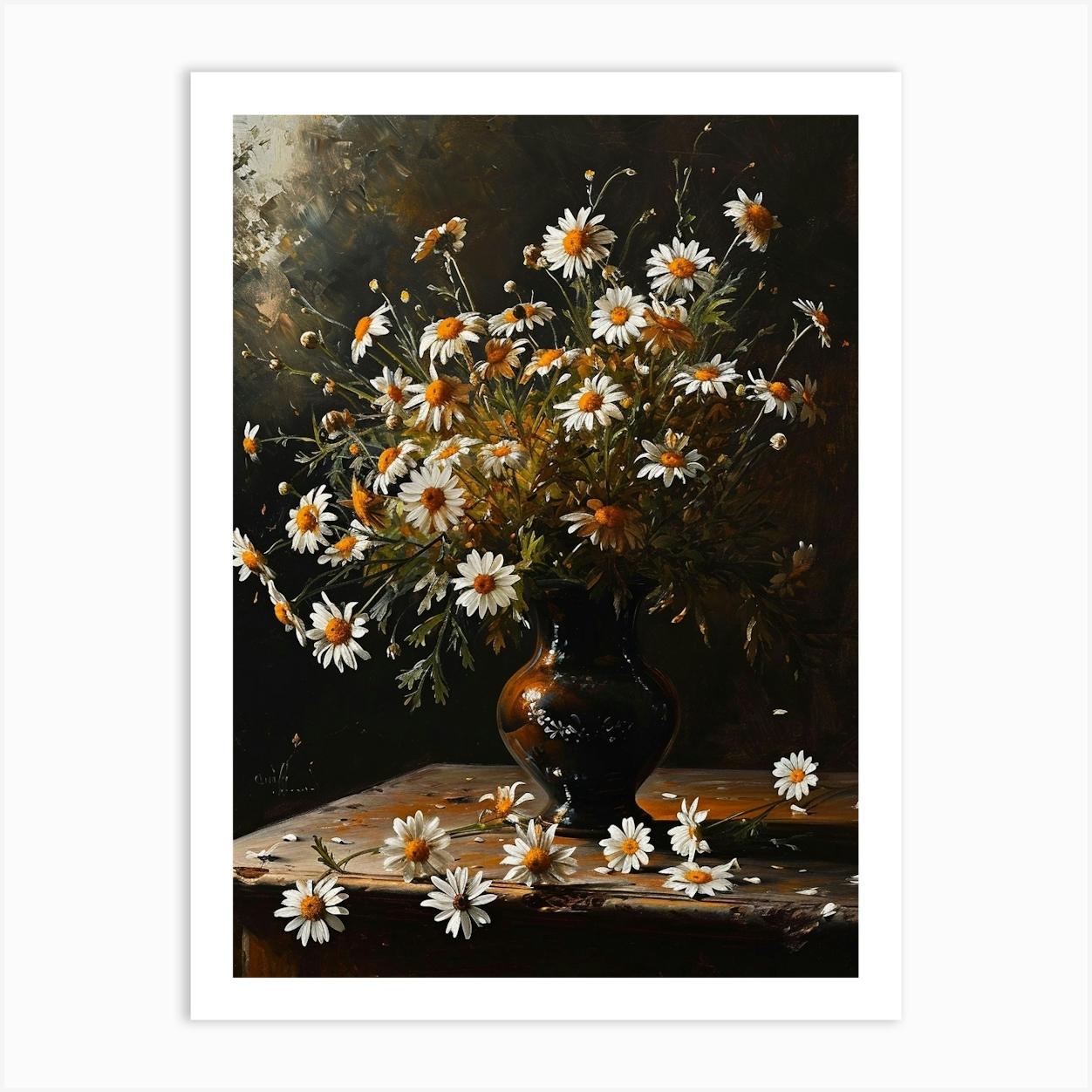 Baroque Floral Still Life Oxeye Daisy 1 Art Print by Botanic Studio