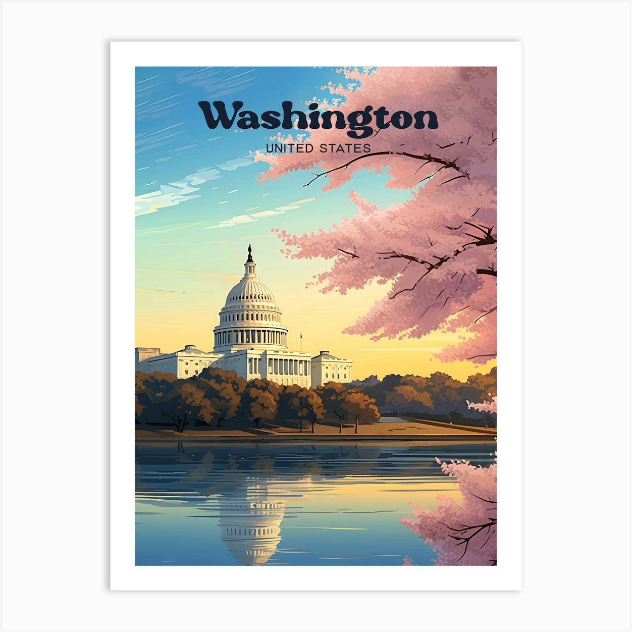 Washington United States Republican Travel Art Illustration Art Print by Wanderscape Travel Art