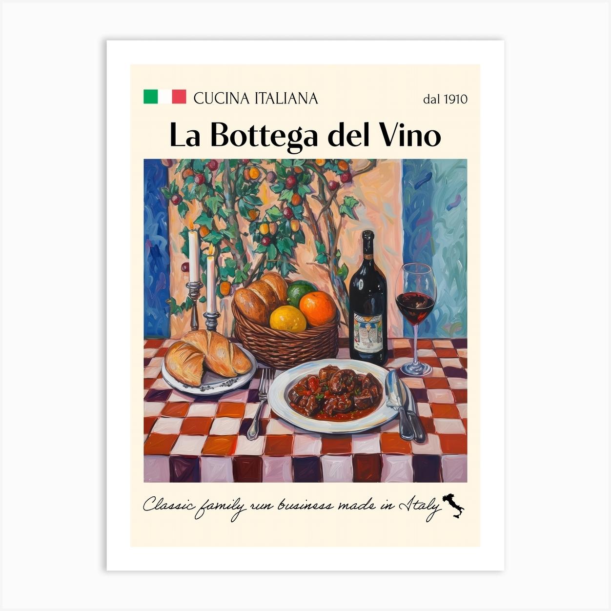 La Bottega Del Vino Trattoria Italian Poster Food Kitchen Art Print by Artful Appetite