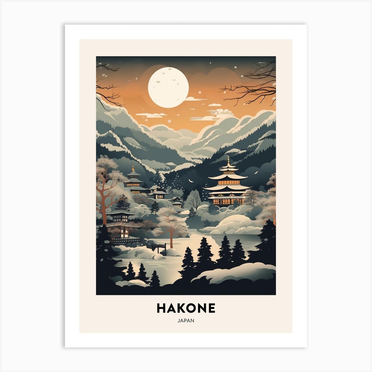 Winter Night Travel Poster Hakone Japan 3 Art Print by Bon Hiver Prints
