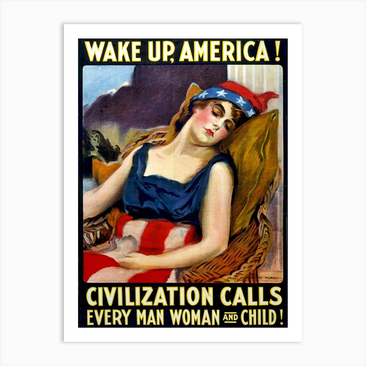 Wake Up America, Vintage ww2 Propaganda Poster Art Print by Vintage Spirit