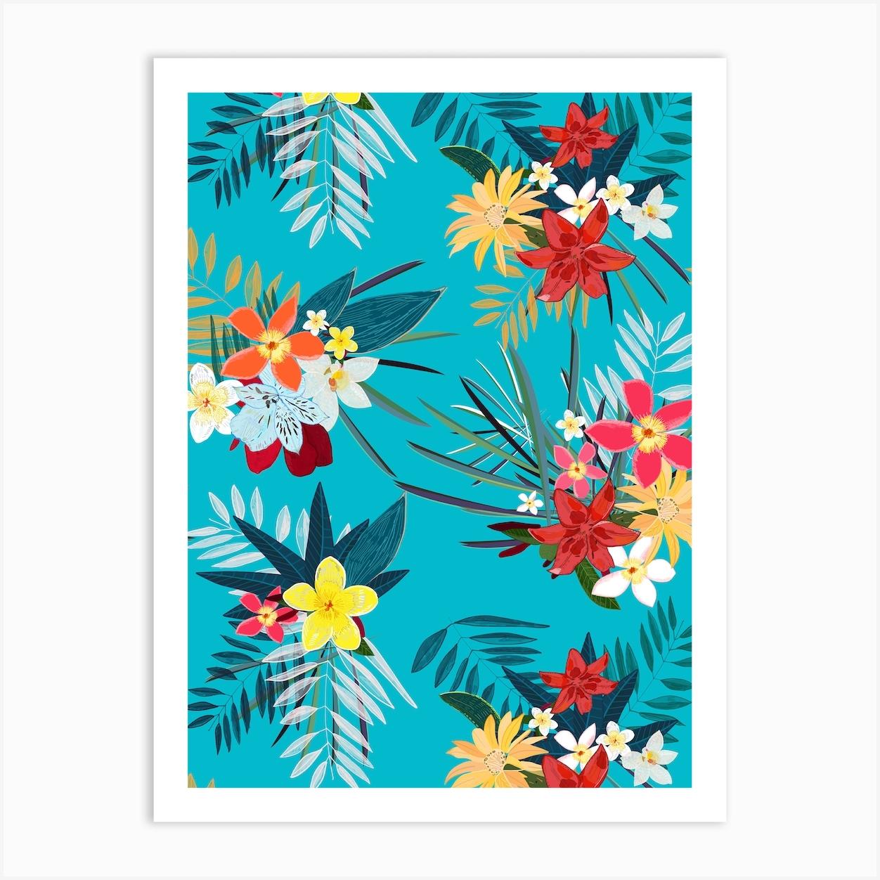 Frangipani Lily Palm Art Print by Gulsen Gunel