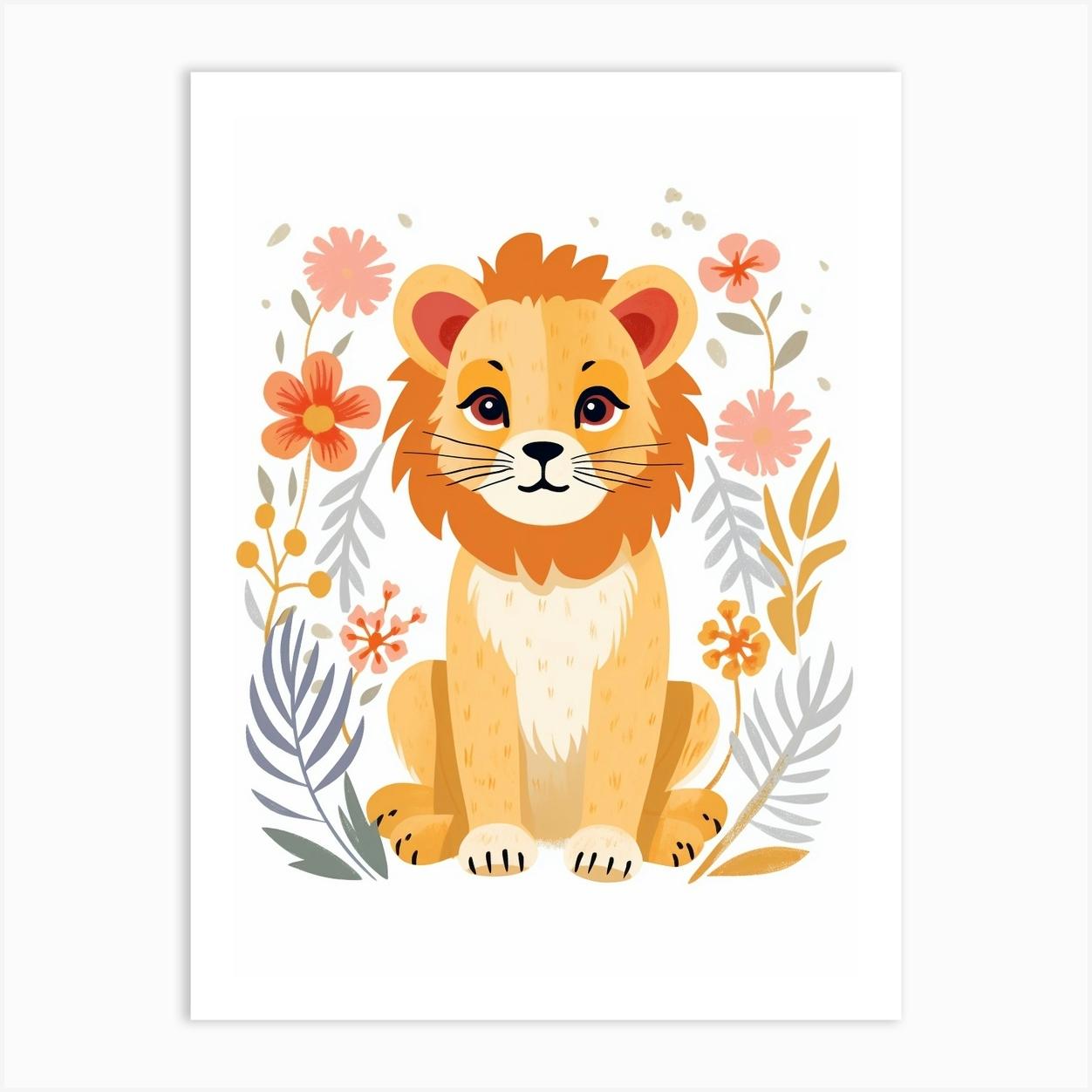 Baby Animal Illustration Lion 3 Art Print by Scribble Studio