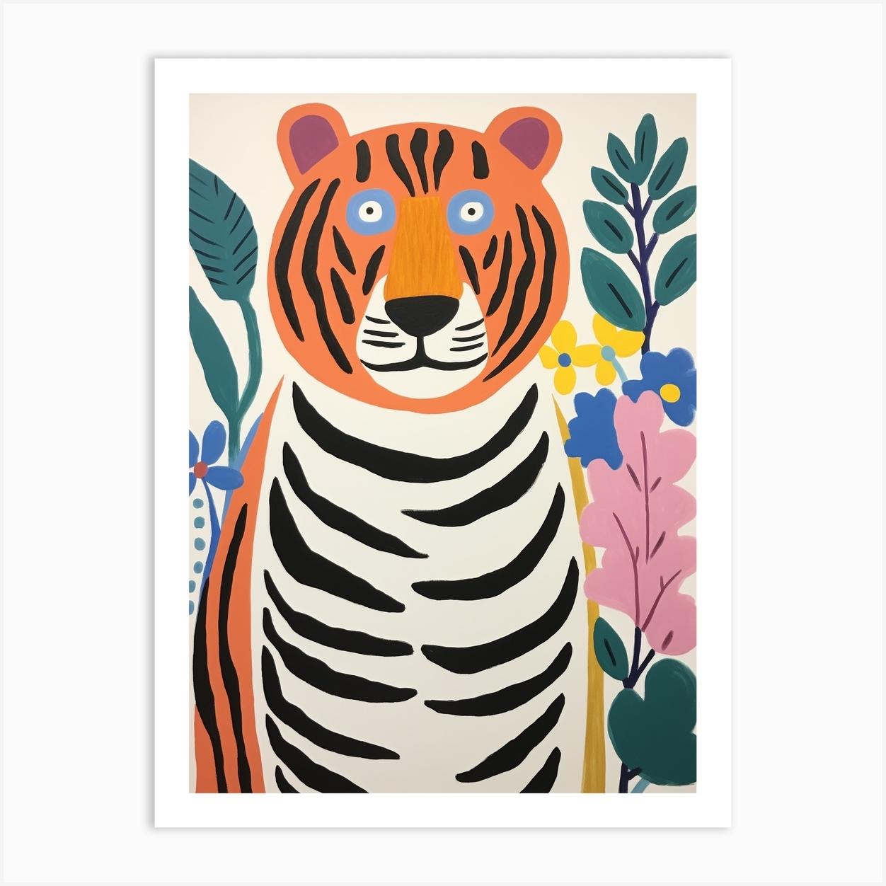 Colourful Kids Animal Art Tiger 4 Art Print by Scribble Studio