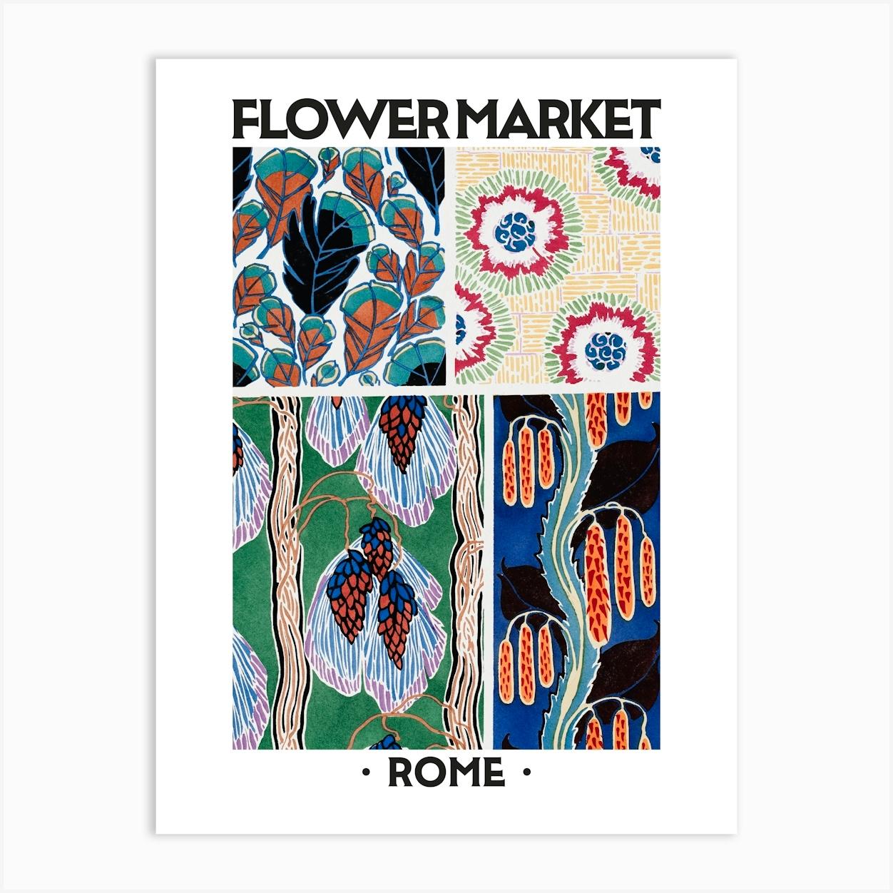 Flower Market Rome Eugene Seguy Vintage Botanical Poster