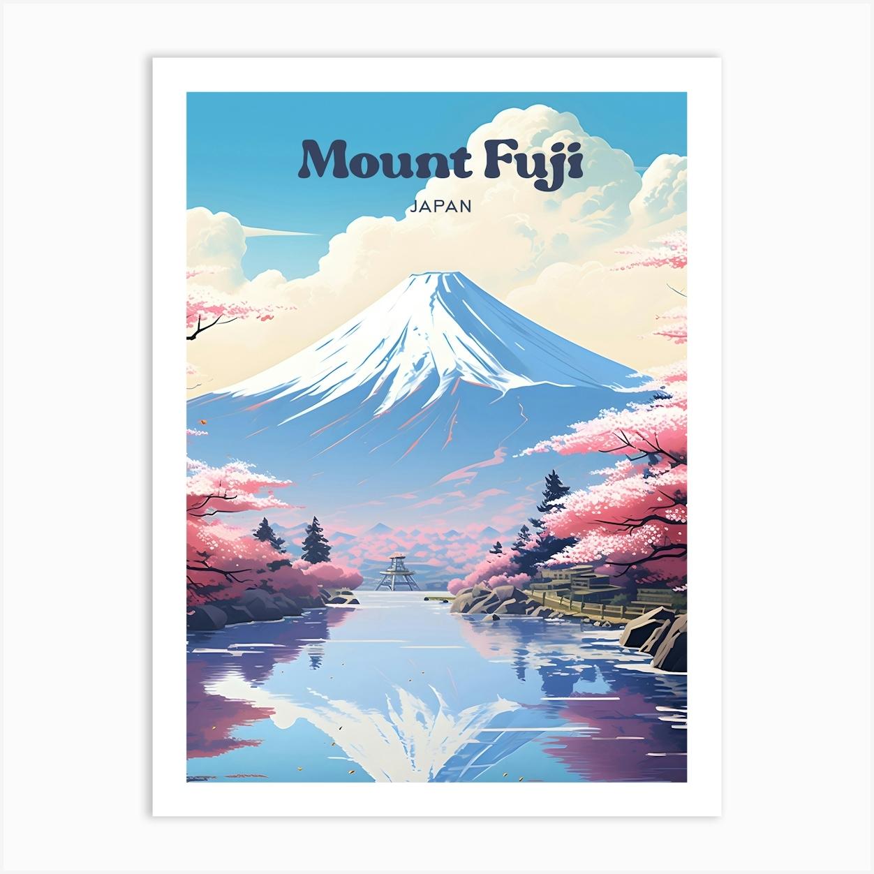 Mount Fuji Japan Hiking Travel Art Illustration Art Print by Wanderscape Travel Art