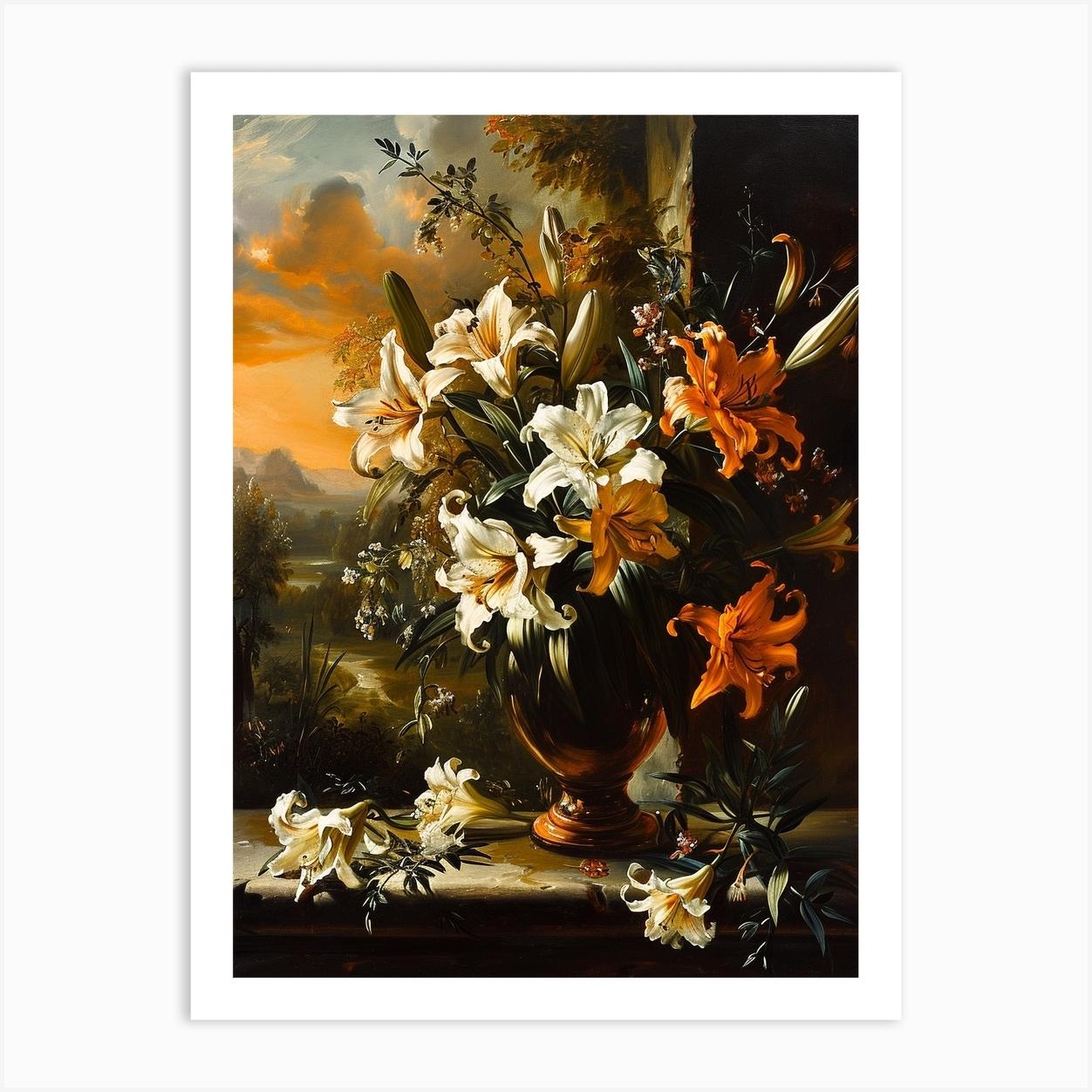 Baroque Floral Still Life Lily 3 Art Print by Botanic Studio
