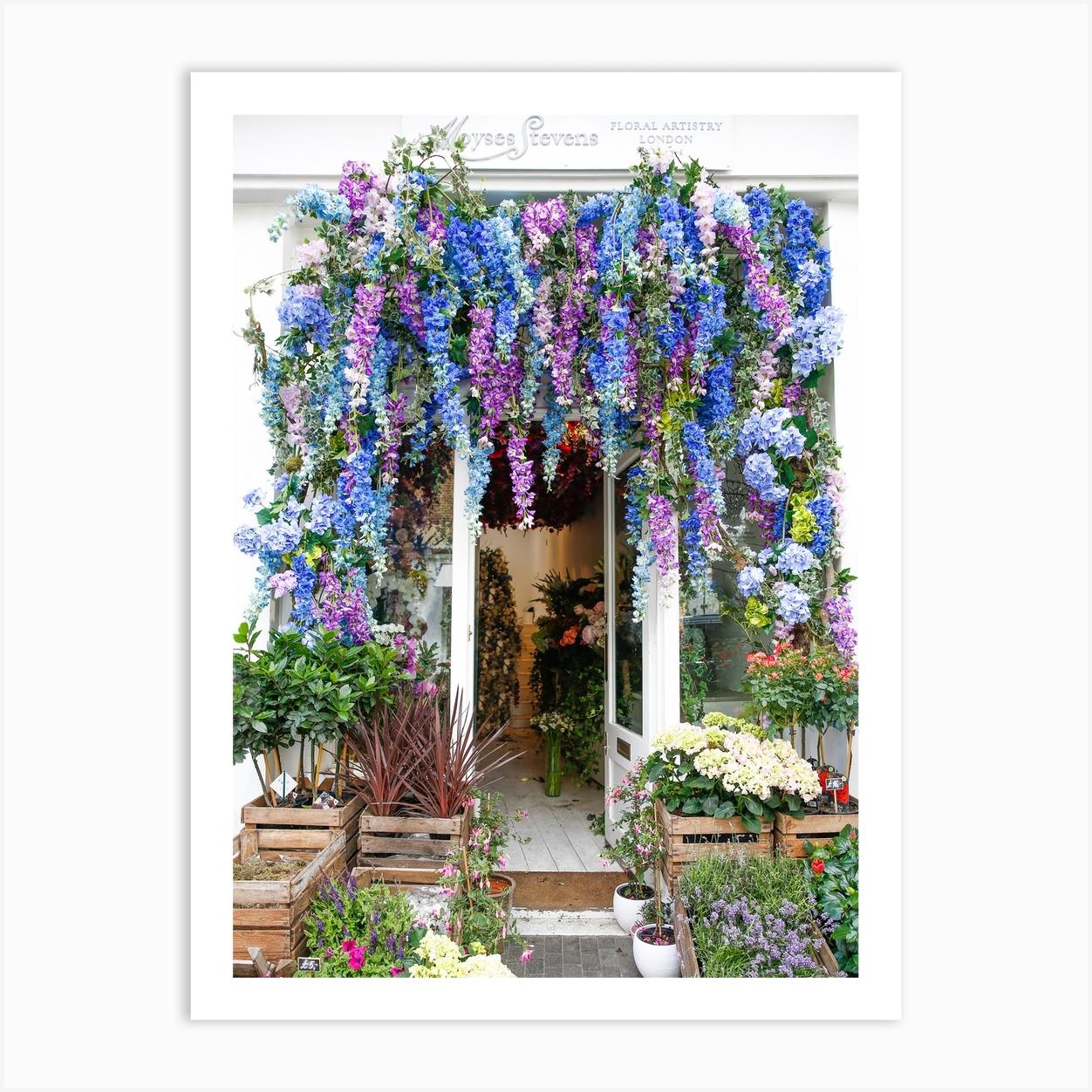 Blue Flower Shop London Art Print by Victoria's Stories