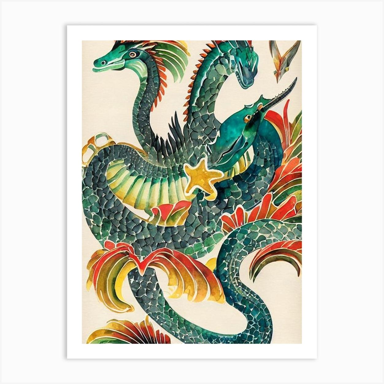 Sea Dragon Vintage Graphic Watercolour Art Print by Sea Life Prints