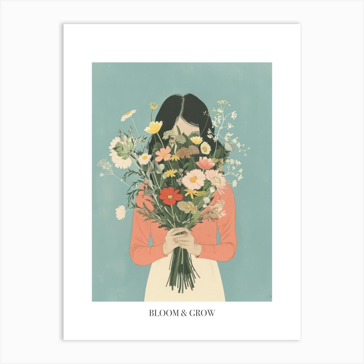 Bloom And Grow Spring Girl With Wild Flowers 5 Art Print by Dreamy Seasons Art