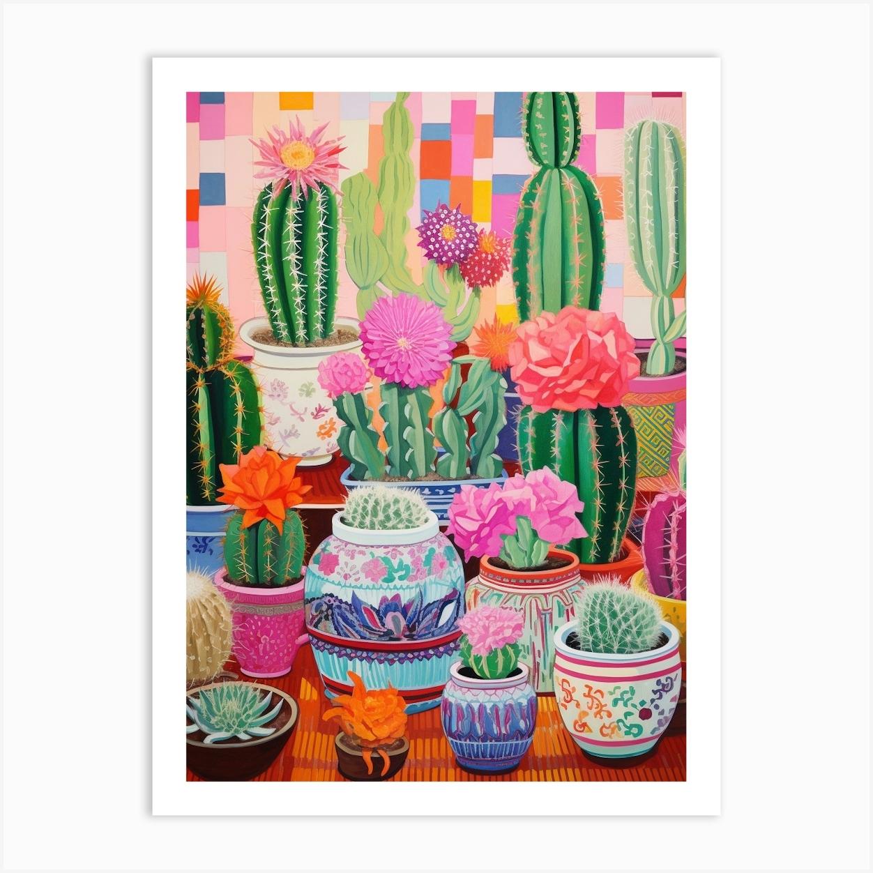 Cactus Painting Maximalist Still Life Mammillaria Cactus 1 Art Print by Botanic Studio