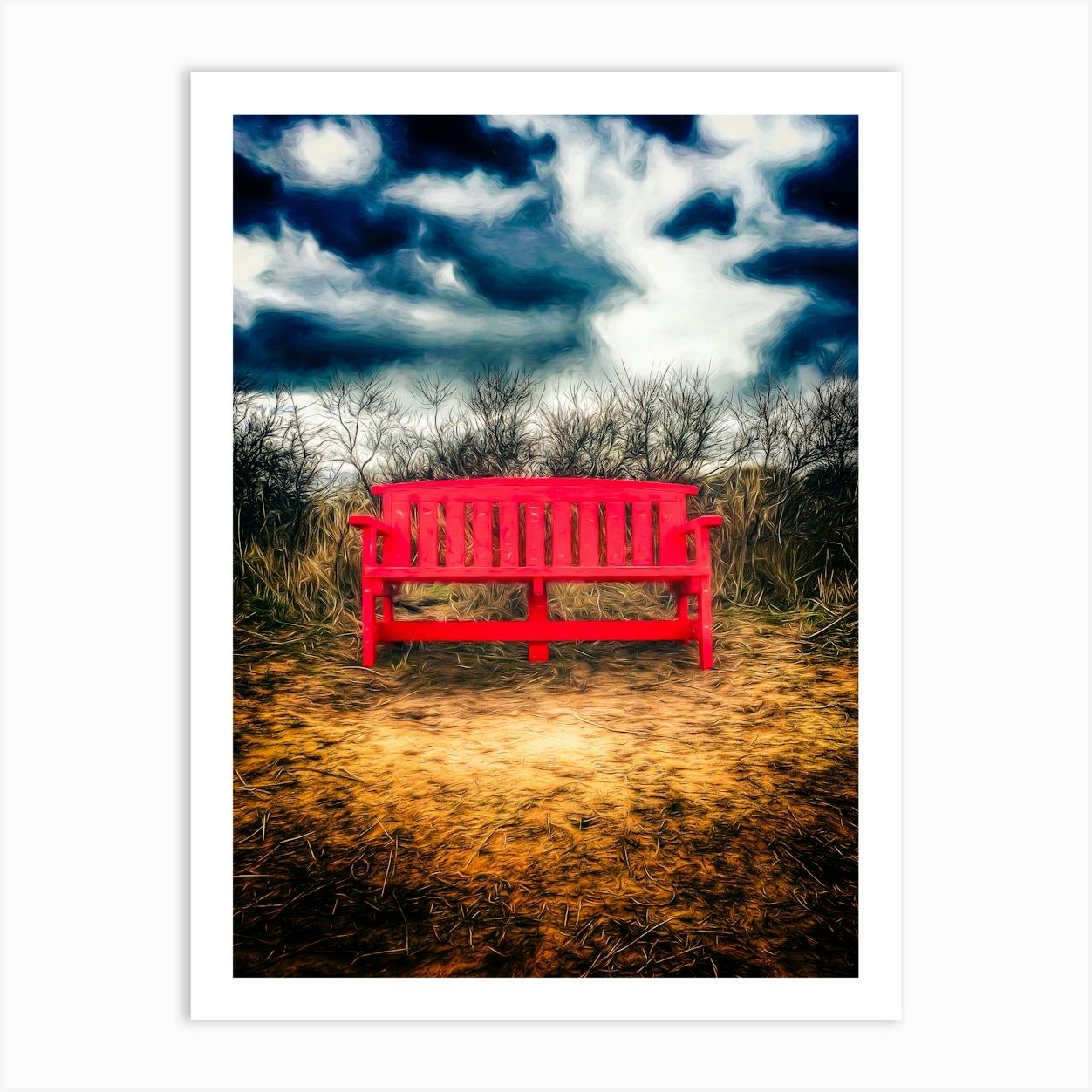 The Red Bench Art Print by Paul J Bucknall