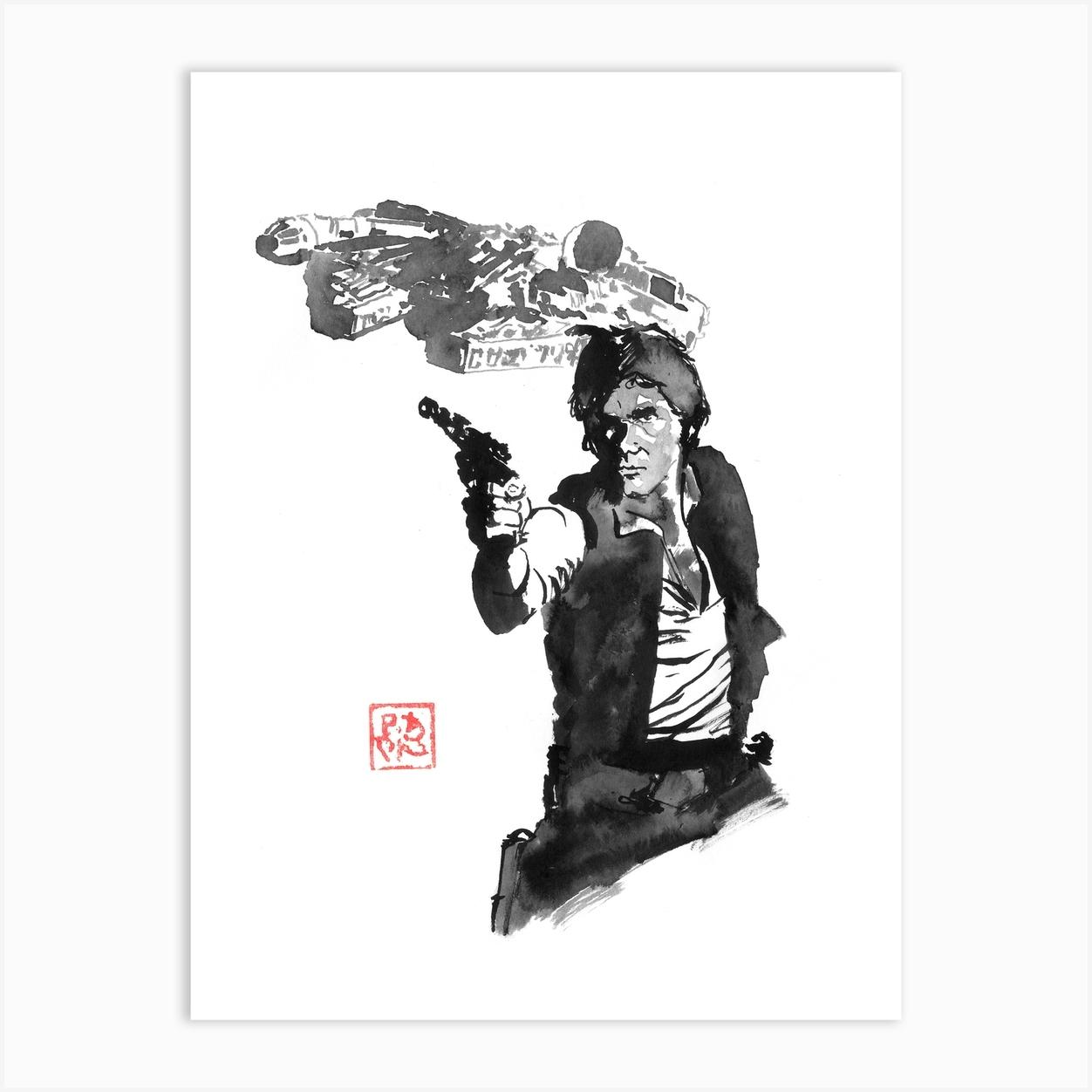 Han Solo And Millenium Falcon Art Print by Pechane Sumie