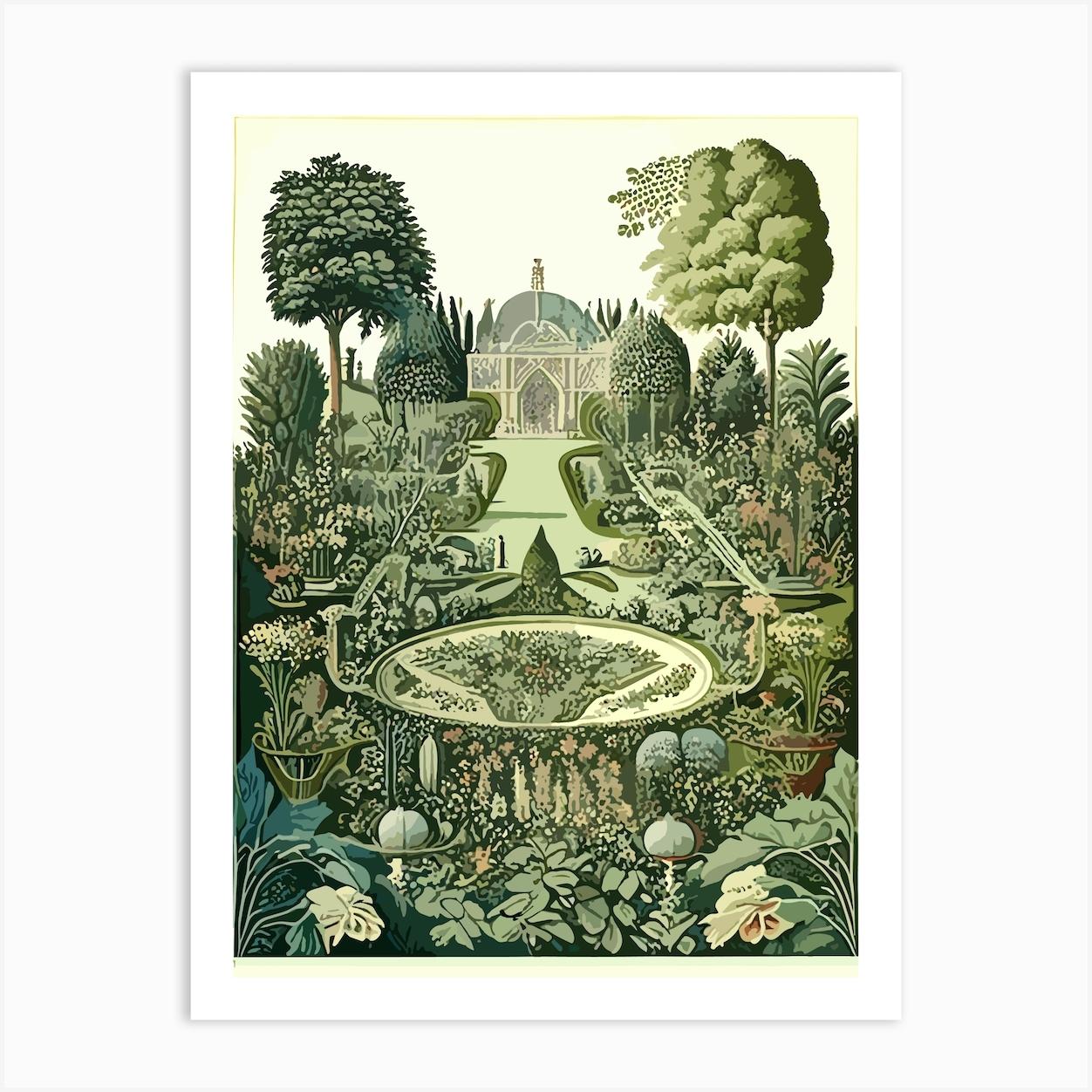 Gardens Of The Palace Of Versailles, France Vintage Botanical Art Print by Gardens of the World Art Prints & Posters