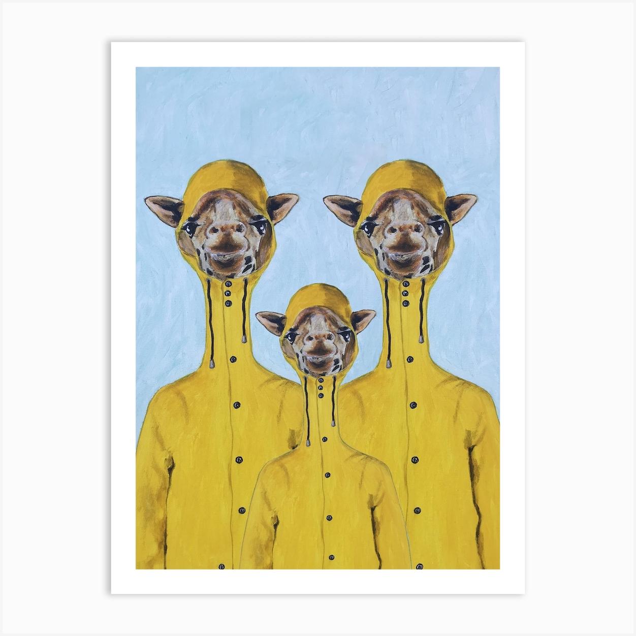 Giraffes Raincoat Familly Art Print by Coco Deparis