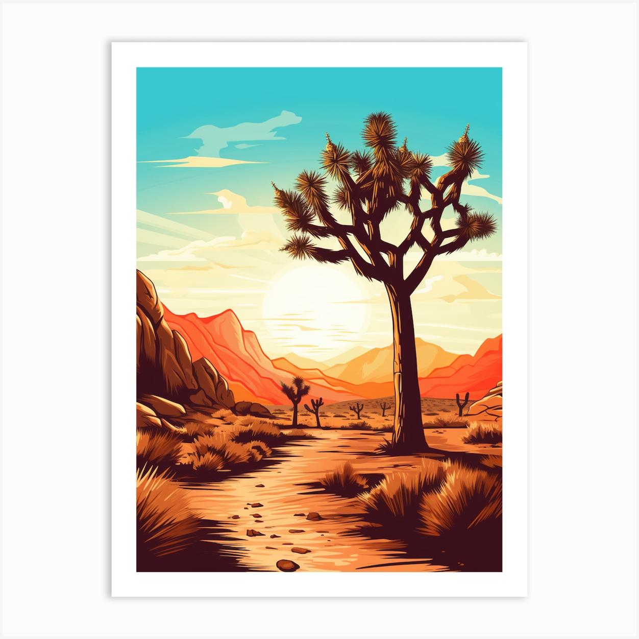 Typical Joshua Tree In Retro Illustration (3) Art Print by TreeTopia Prints