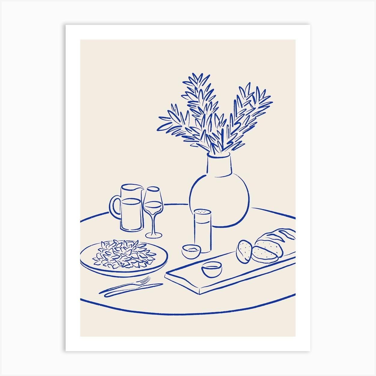 Table Setting - Royal Blue Art Print by Fleur Folk