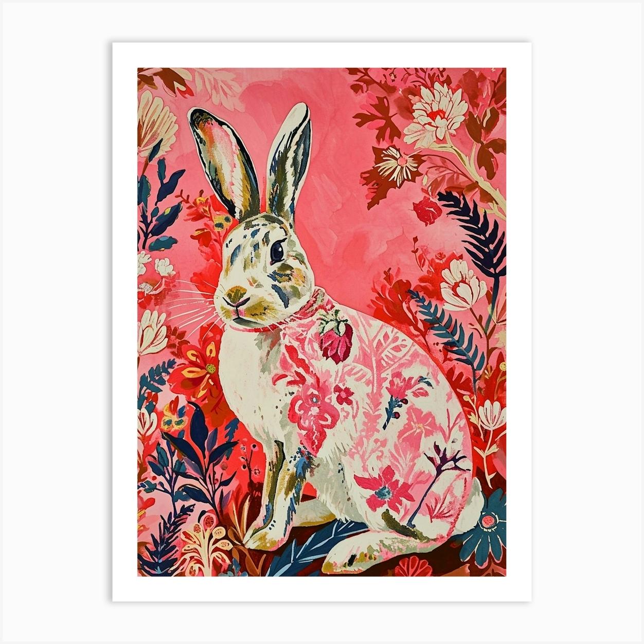 Floral Animal Painting Rabbit 4 Art Print by Ritual Art Prints