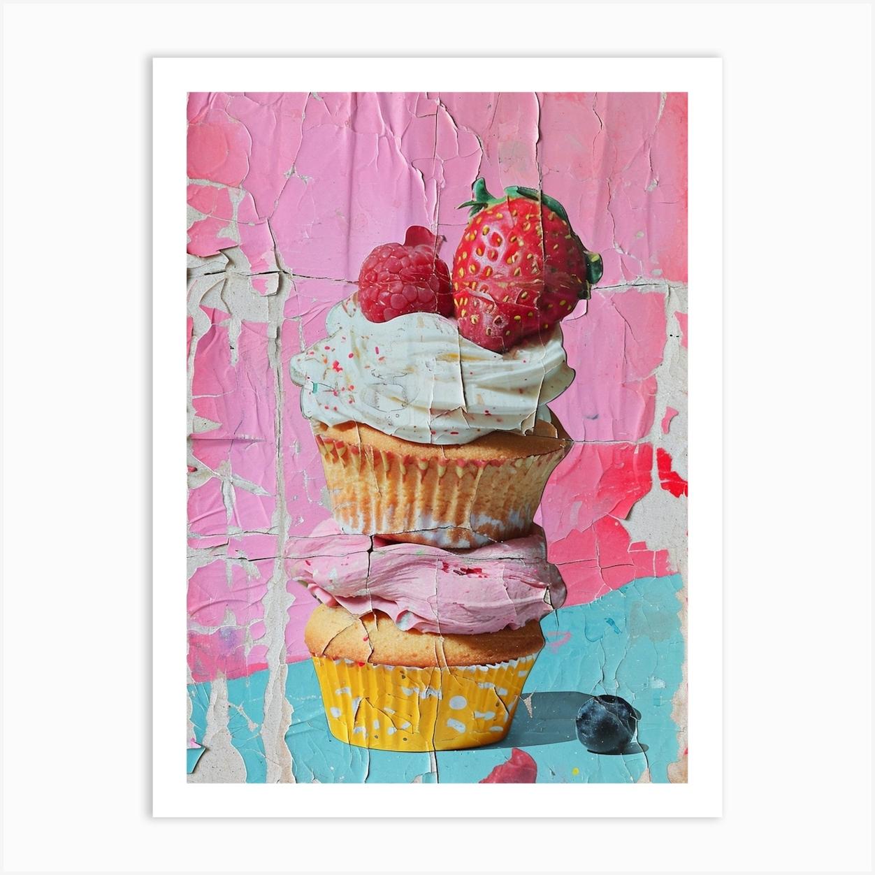 Kitsch Retro Cupcake Collage 4 Art Print by Bubblegum Kitsch