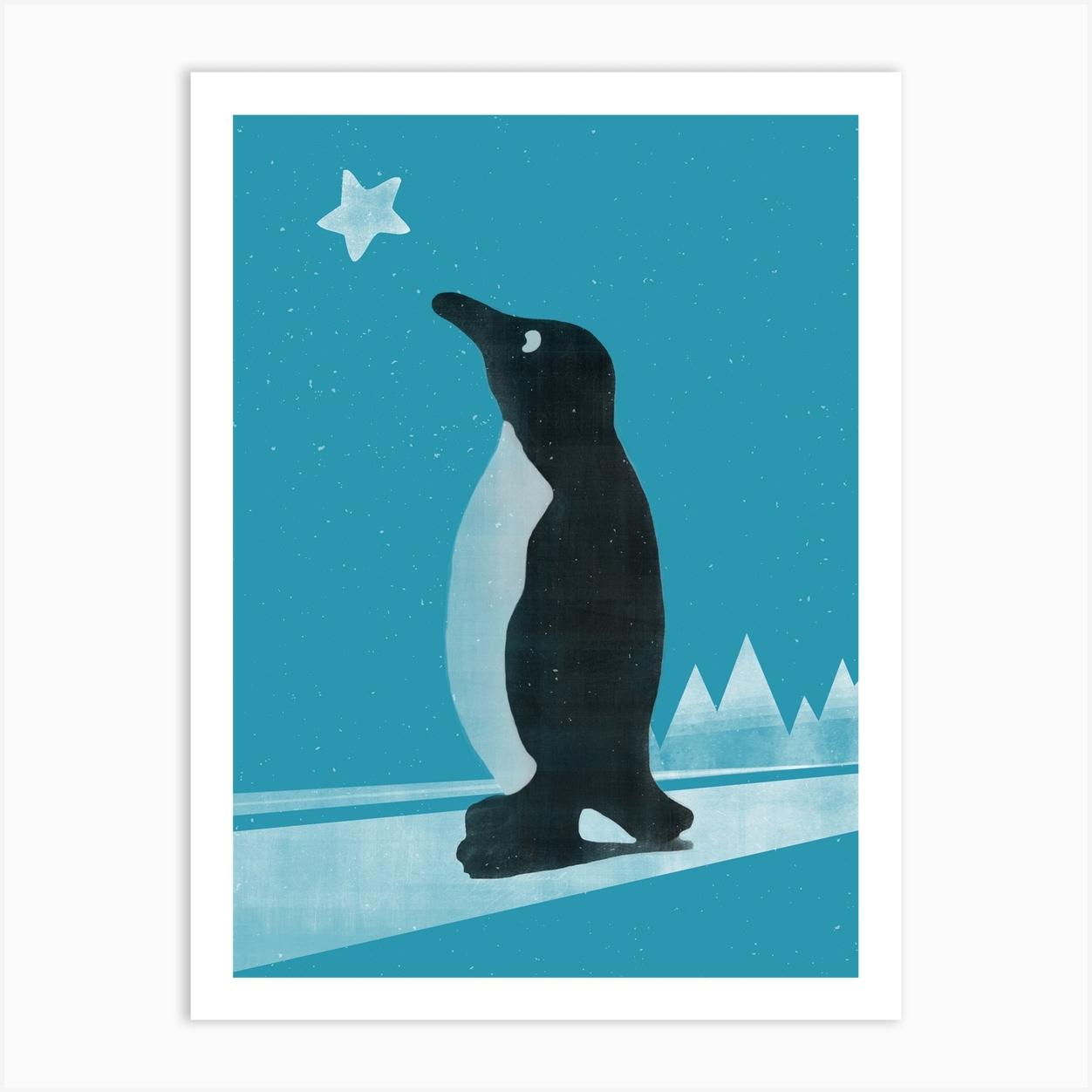 Winter Pinguin Art Print by Lazy Day Paper