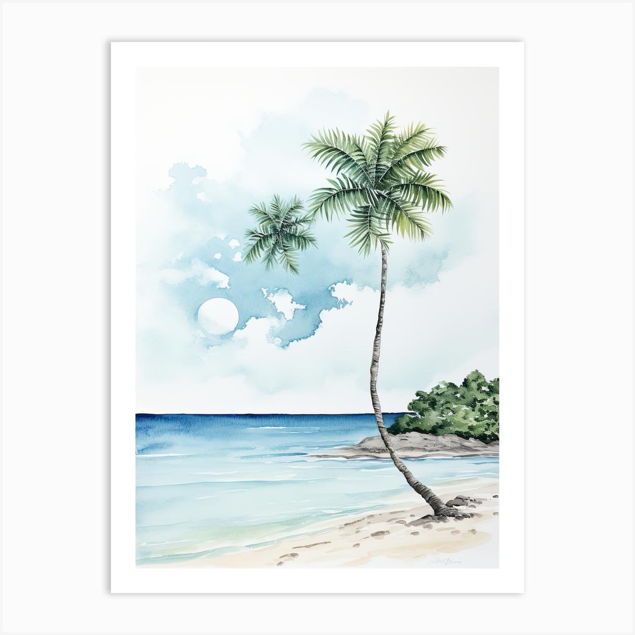 Watercolour Of Flamenco Beach Culebra Puerto Rico 3 Art Print by Serene Horizons