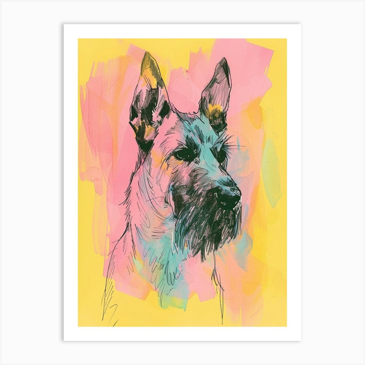 Pastel Bouvier Des Flandres Dog Pastel Line Illustration 1 Art Print by Woof and Whiskers