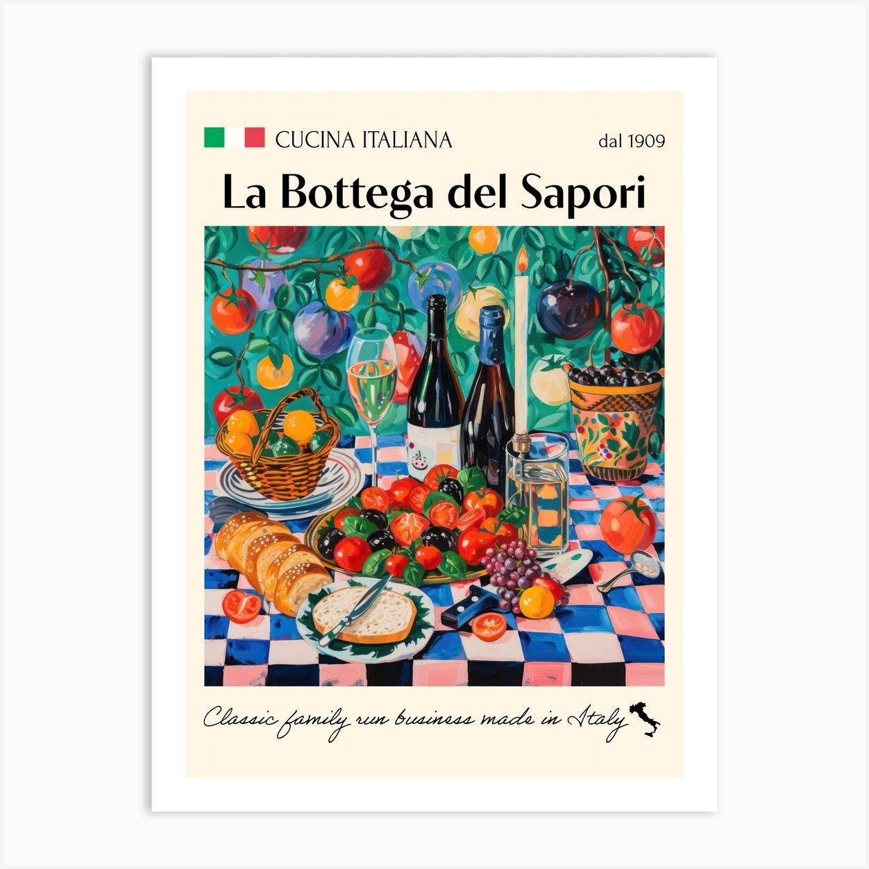 La Bottega Del Sapori Trattoria Italian Poster Food Kitchen Art Print by Artful Appetite