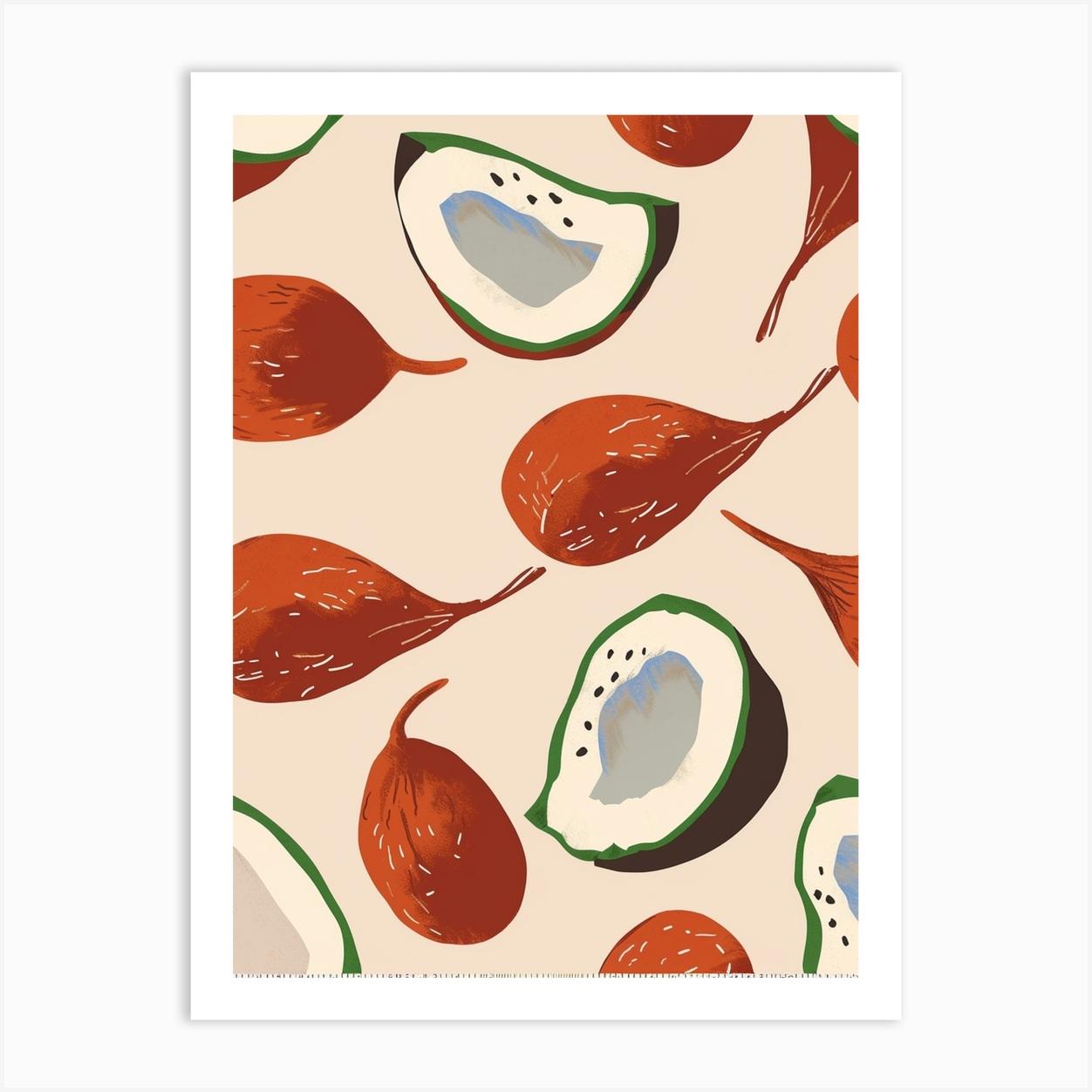 Coconut Pattern Illustration 2 Art Print by Colourful Harvest