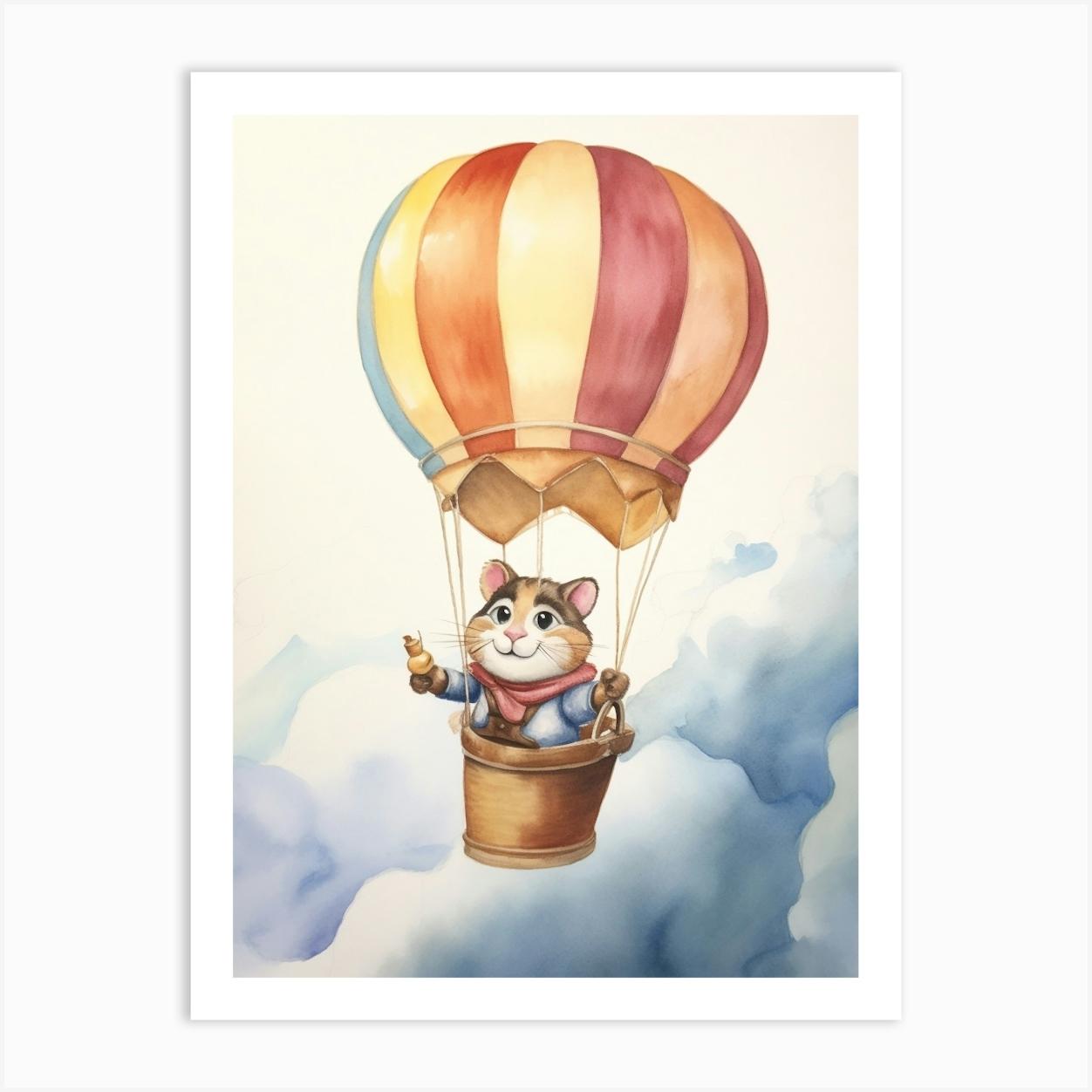 Baby Chipmunk 3 In A Hot Air Balloon Art Print by Scribble Studio
