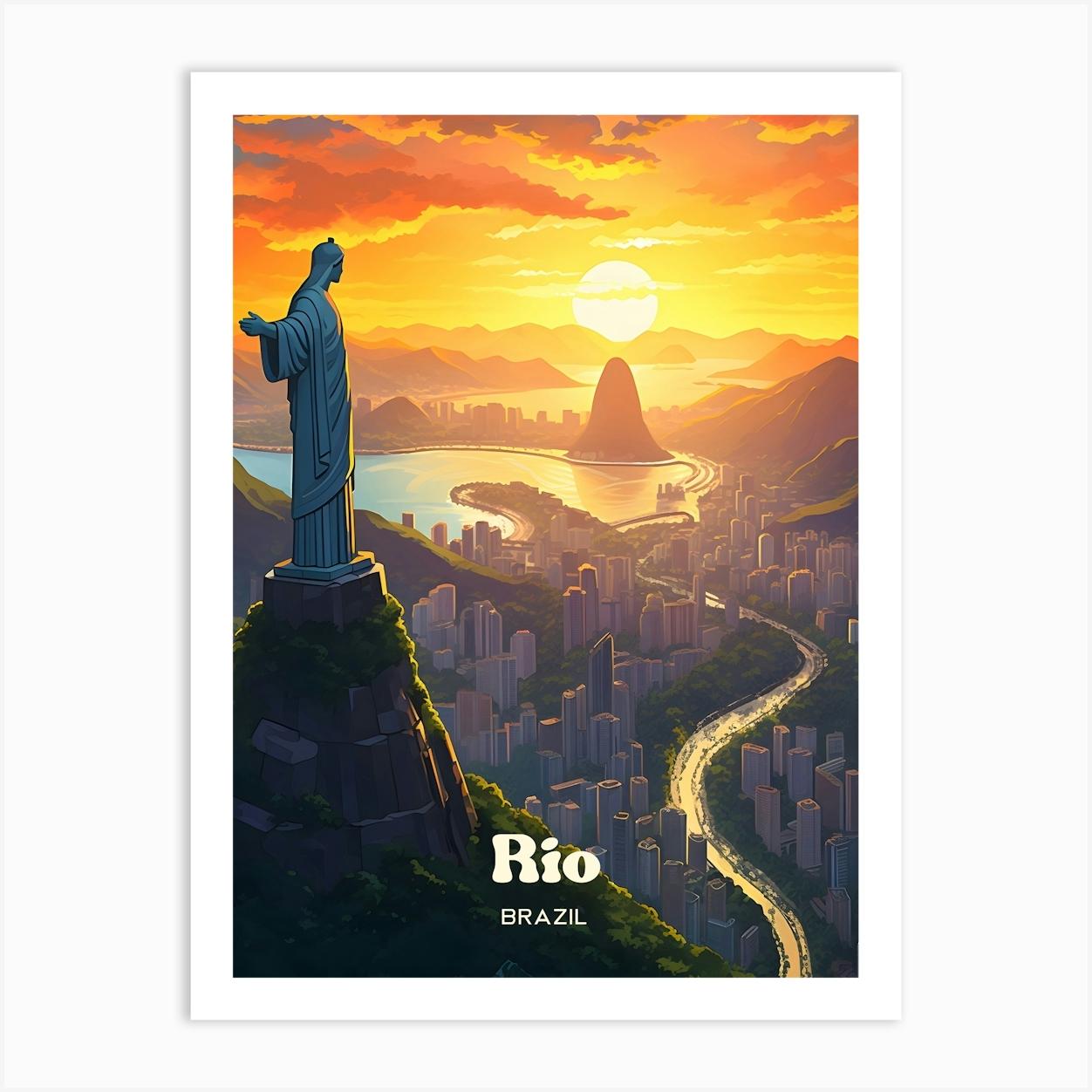 Rio Brazil Christ The Redeemer Travel Art Art Print by Wanderscape Travel Art