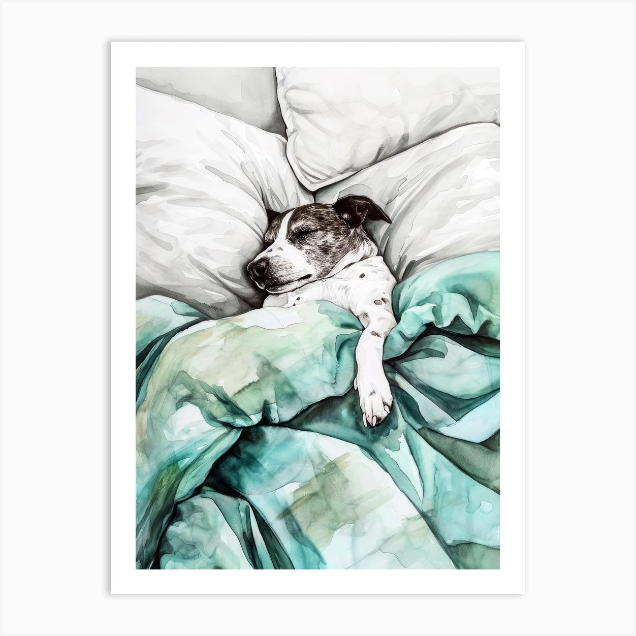 Dog In Bed animal Dog's life Art Print by JBJart Justyna Jaszke