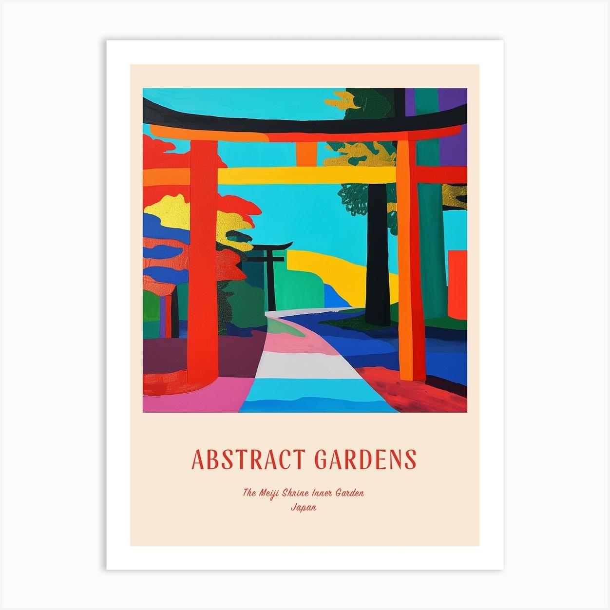 Colourful Gardens The Meiji Shrine Inner Garden Japan 3 Red Poster Art Print by Hue Horizons Art Prints