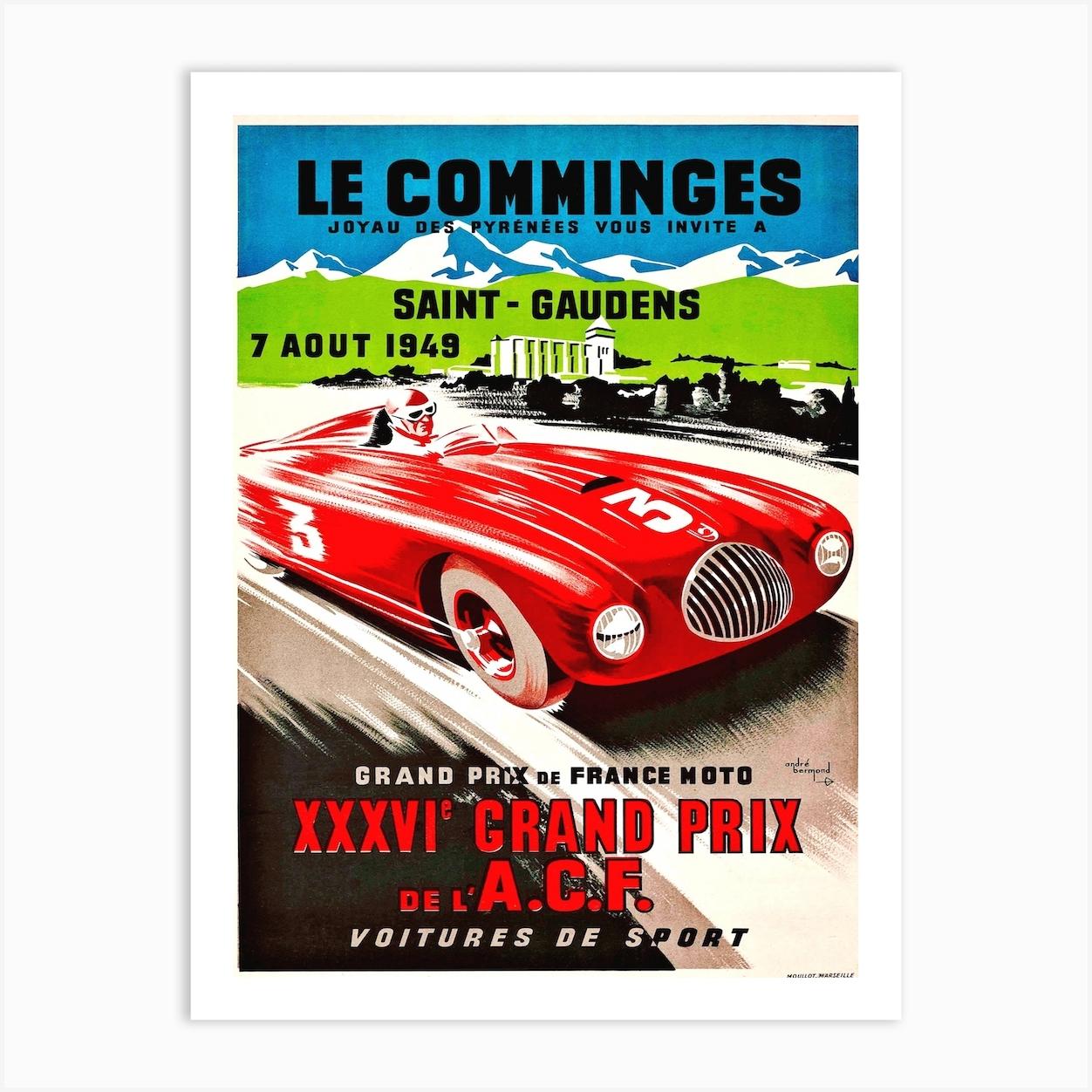 Vintage Auto Race Poster Art Print by Fy! Classic Art Prints and Posters