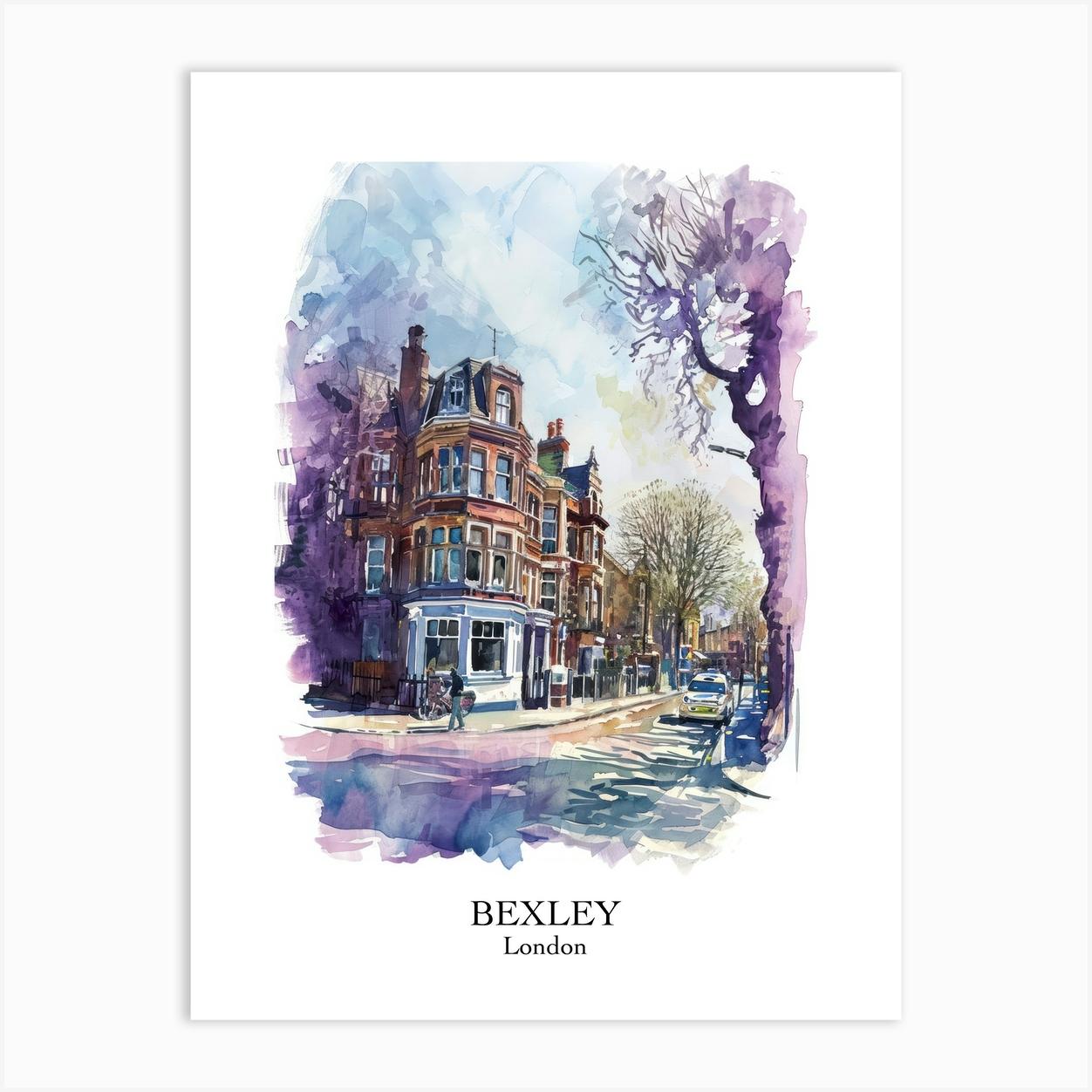 Bexley London Borough Street Watercolour 1 Poster Art Print by Cityscape Art Co.