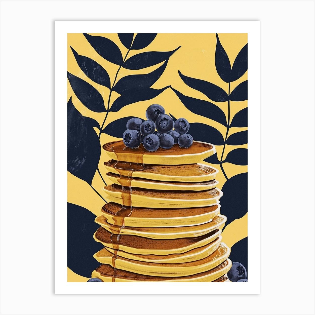Art Deco Pancake Stack With Blueberries 1 Art Print by Artful Appetite