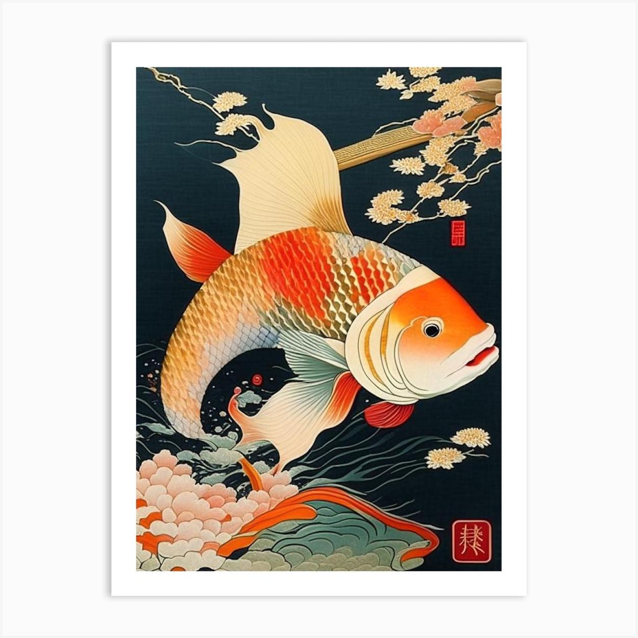 Asagi Koi 1, Fish Ukiyo E Style Japanese Art Print by Koi Classics