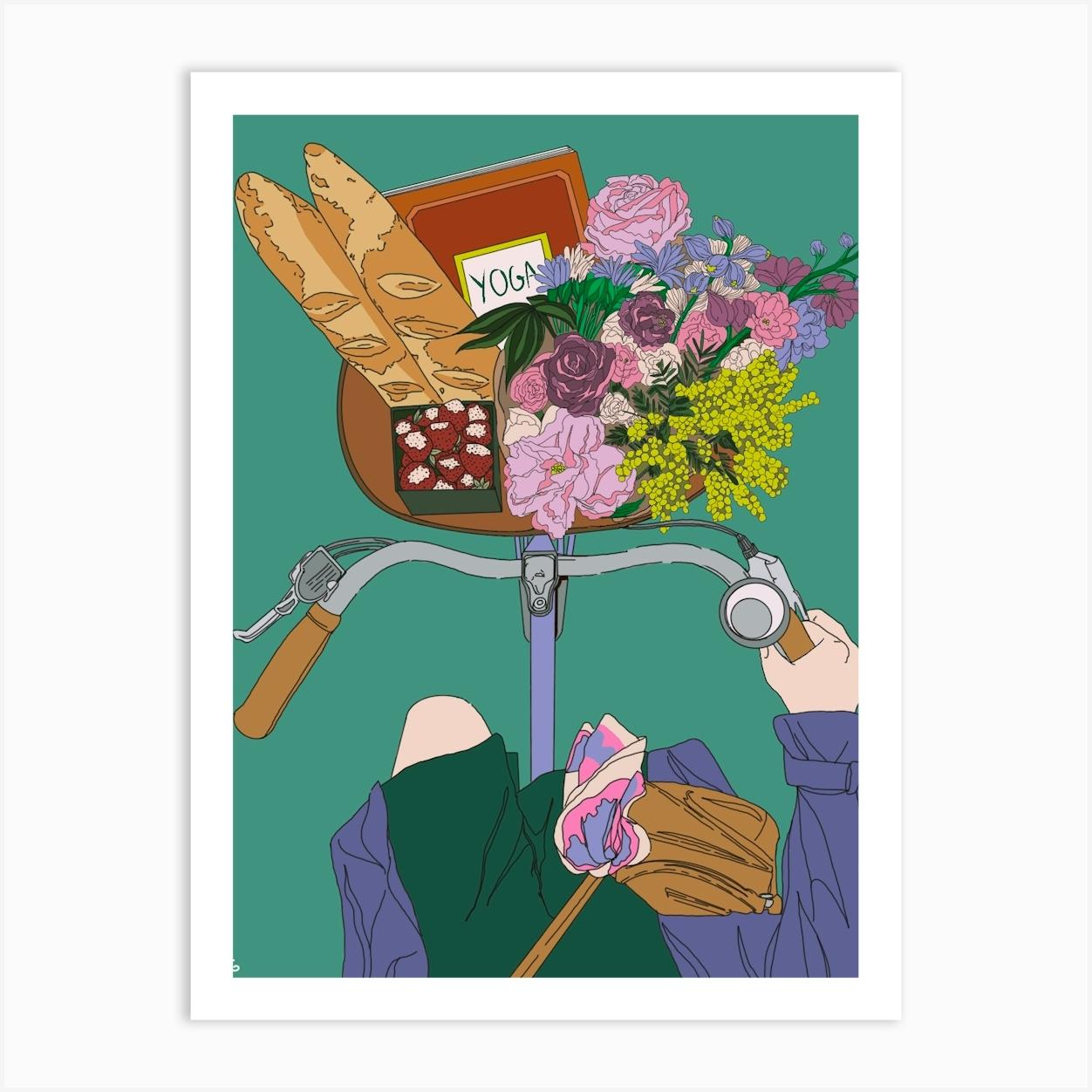 Bike To Town Art Print by Margaux