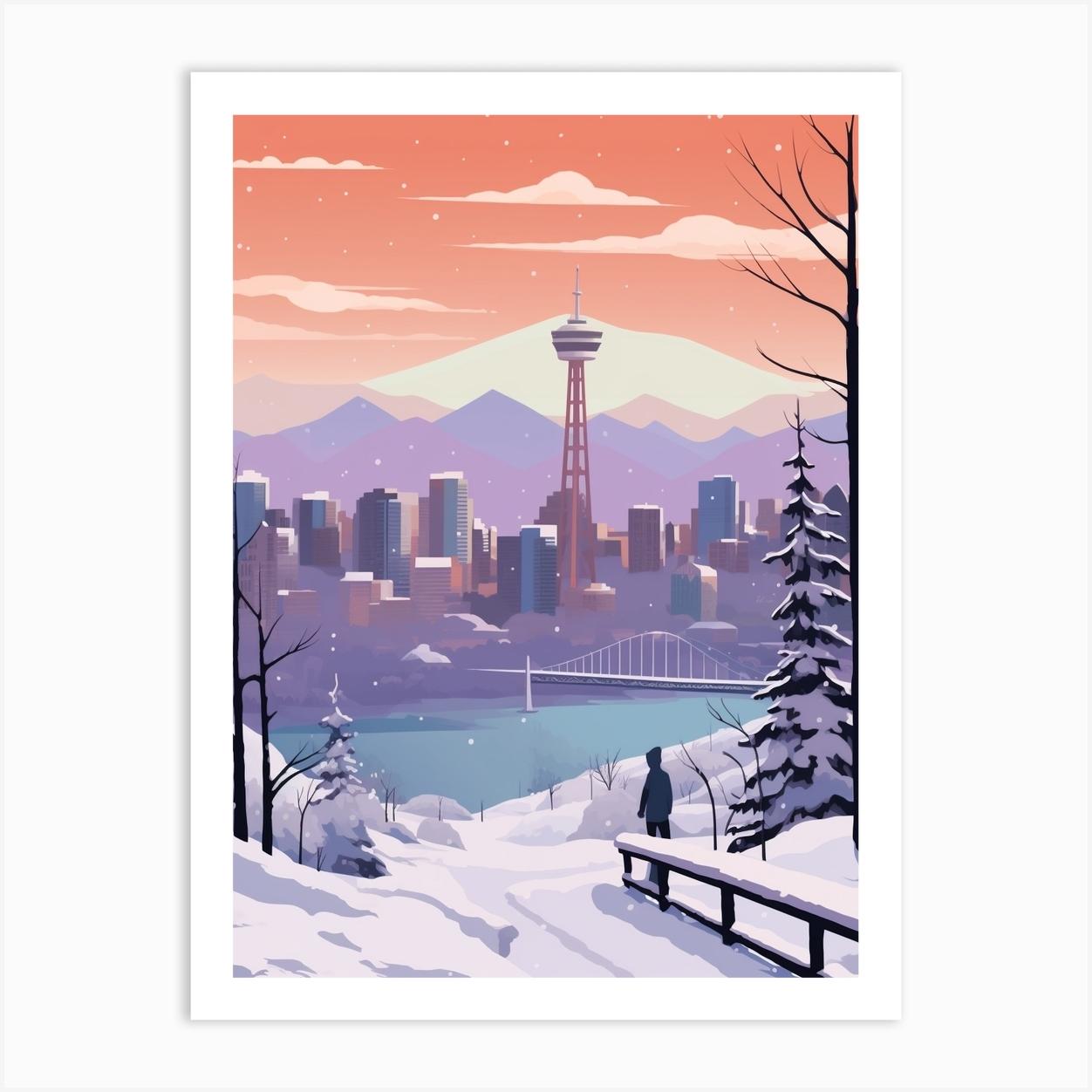 Vintage Winter Travel Illustration Vancouver Canada 4 Art Print by Bon Hiver Prints