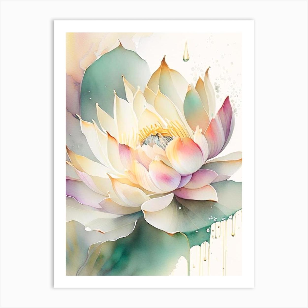 Lotus Flower Pattern Storybook Watercolour 2 Art Print by The Artsy Florist