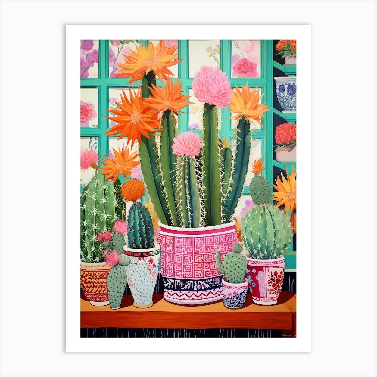 Cactus Painting Maximalist Still Life Carnegiea Gigantea Cactus 1 Art Print by Botanic Studio