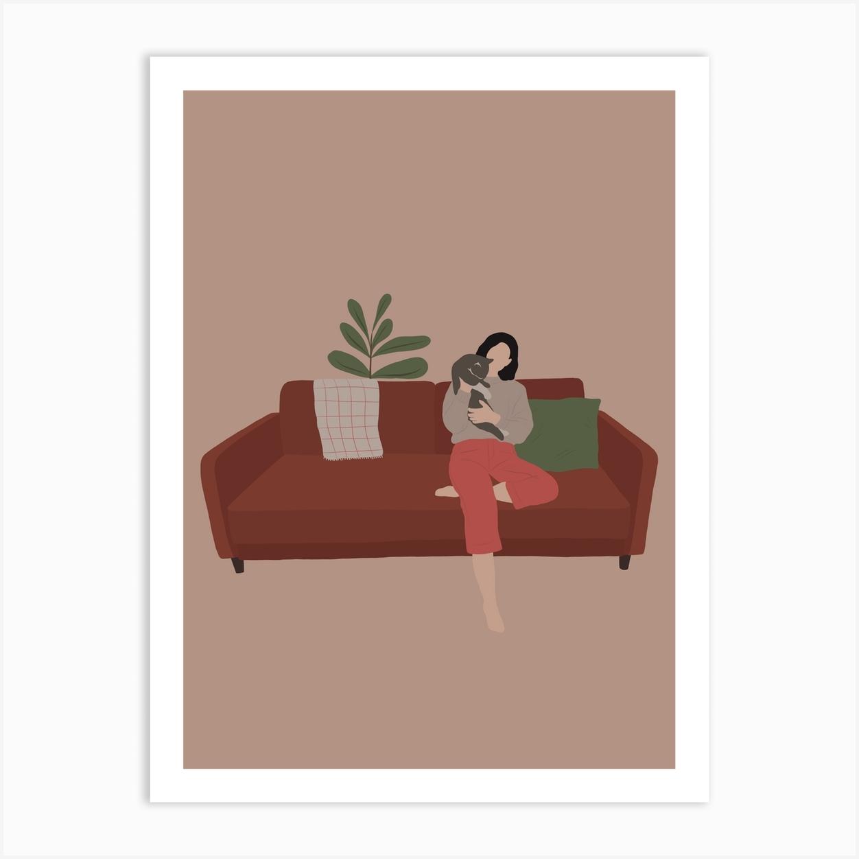 Couch Cat Art Print by Racquel Rene