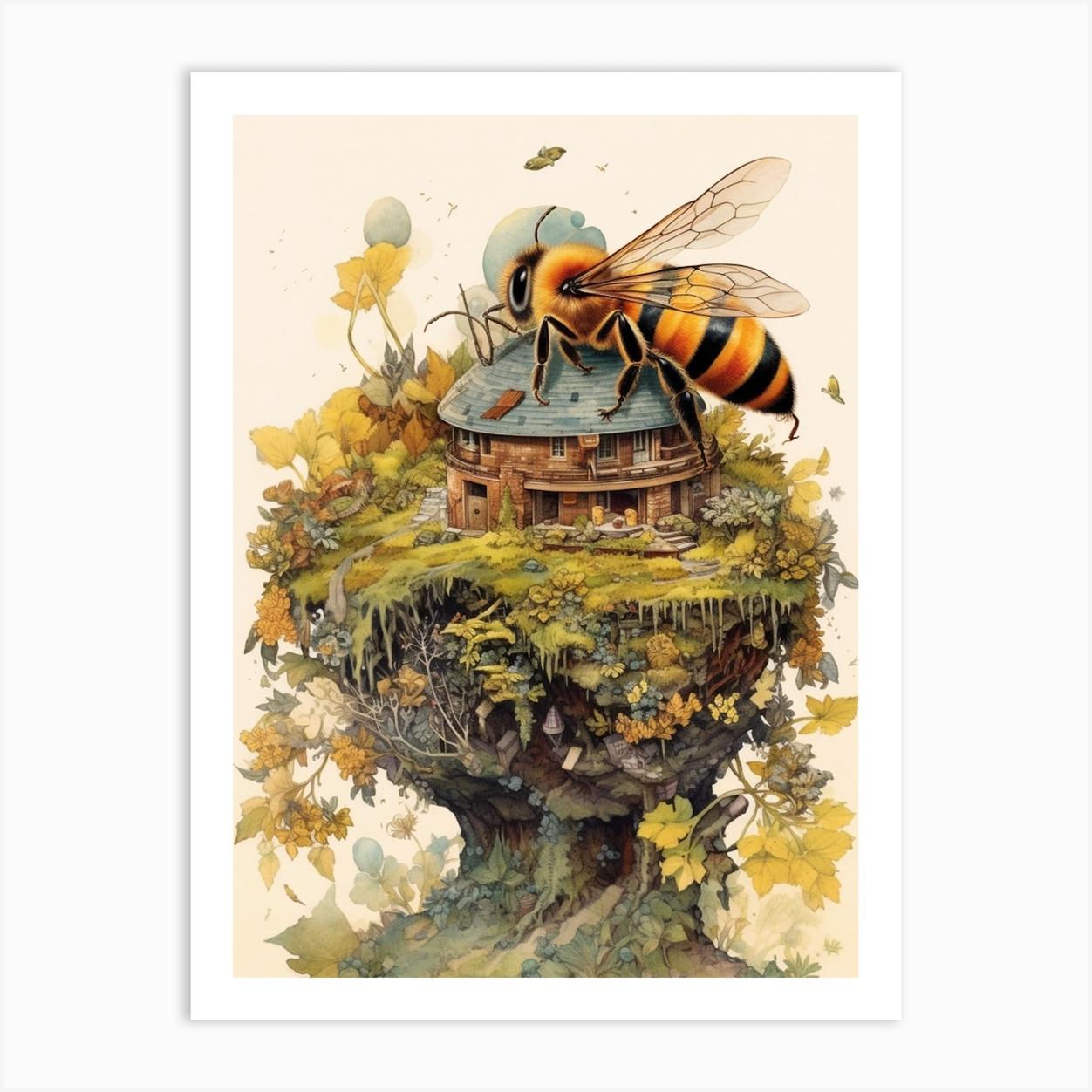 Giant Resin Bee Beehive Watercolour Illustration 2 Affiche