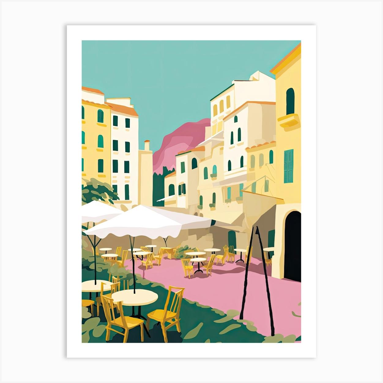Amalfi, Italy, Flat Pastels Tones Illustration 7 Art Print by Travel Poster Collection